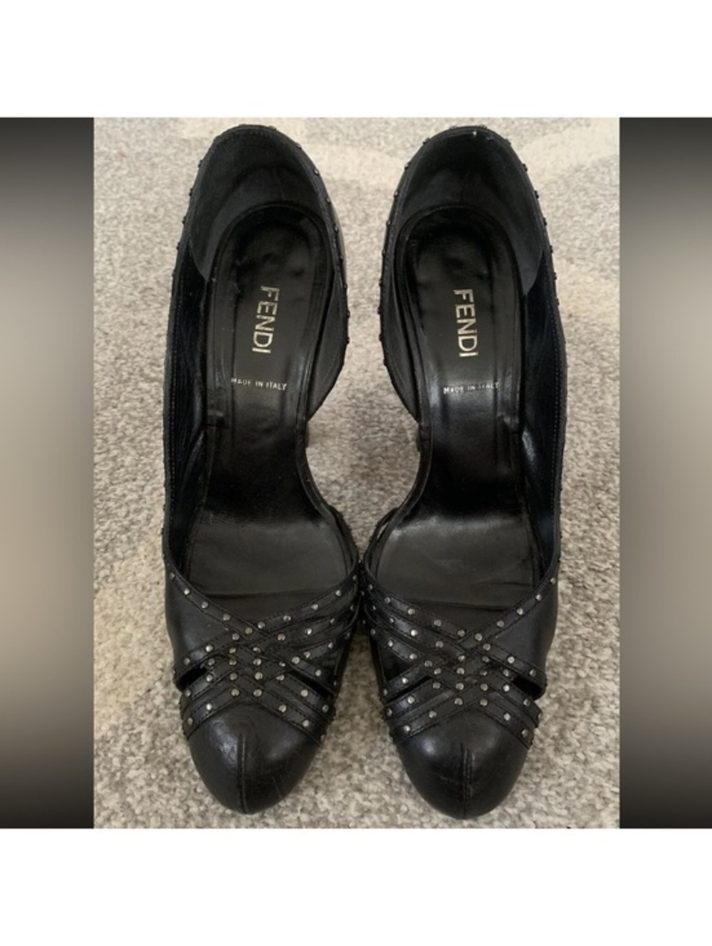 Fendi Black Leather Studded High Heel Pumps Made in Italy
